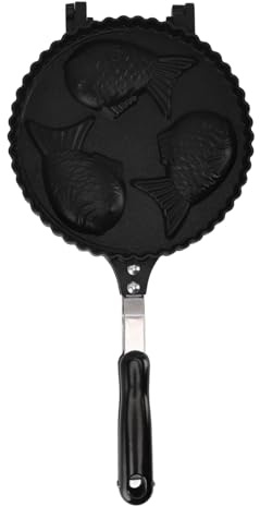 Cloimei Pentola per waffle per pesce Padella Taiyaki a doppia faccia 3 cavità in lega di alluminio Riscaldamento uniforme per la preparazione di snack per colazione e domestica