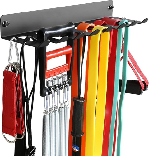 Estante de almacenamiento multiusos para equipos de gimnasio, bandas de resistencia, estante de mancuernas resistente para bandas de ejercicio, cinturones de elevación y cuerdas de salto, negro-Xing