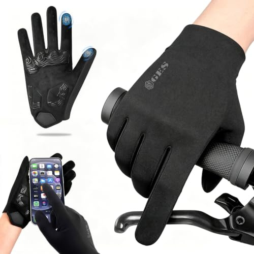 GES Vollfinger-Fahrradhandschuhe – Atmungsaktive Touchscreen-Handschuhe, Flexibler Grip, komfortable Polsterung für Mountainbike, Rennrad, Wandern und Laufen – für Damen und Herren (Schwarz, L)