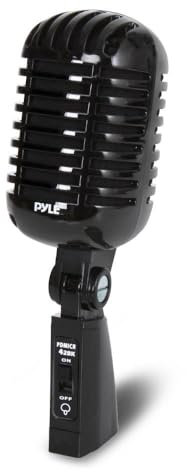 Pyle Vintage Dynamic Microphone, Retro Microphones, Classic Old Style Vocal Mics, Unidirectional Cardioid Mic Cable, Universal Stand Compatible for Live Performance, Studio Recording, Podcast