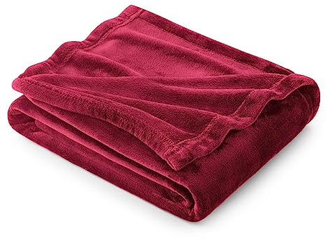 Bedsure Fleece Throw Blanket for Sofa - Soft Cosy Fluffy Blankets for Bed, Warm Single Throws for Audlts, Dark Red, 130x150 cm