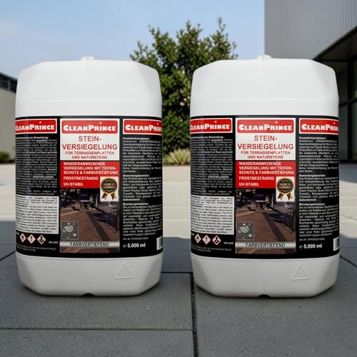 Cleanprince 2x5 Litros = 10 Sellador de Piedra con Farbvertiefer para Losas Del Patio y Naturales Sello Mármol Granito la Proteger Arenisca Arte Caliza Terrazo Pizarra Hormigón Resistente a las