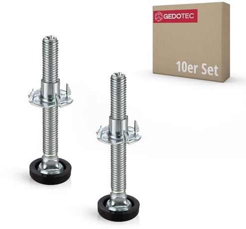 Gedotec verstellbare Möbelfüße M8 Verstellschraube höhenverstellbar Stahl verzinkt | 10 Stück Nivellierfüße - Möbelschrauben mit Einschlagmutter | M8 x 70 mm | Tragkraft: 300 kg | Maschinenfüße