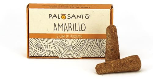 PALOSANTO - Palo Santo Coni varietà Amarillo - Ecuador - Aroma Fresco e Balsamico per Purificare gli Ambienti - Incenso Naturale Raccolto in modo Etico e Sostenibile - Confezione da 6 Coni