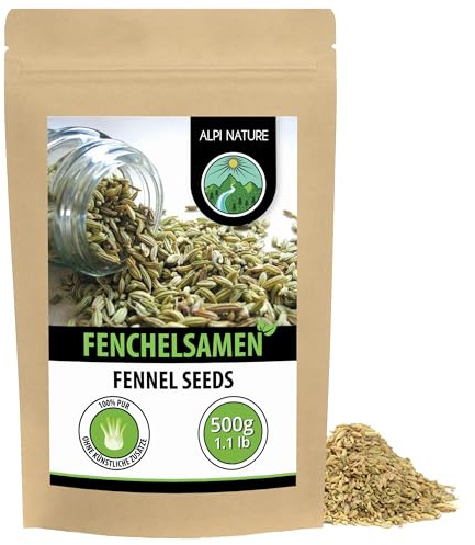 Alpi Nature Fänkålsfrön 500g, Hela Fänkålsfrön för Matlagning, Kryddblandningar och Te, Fänkål Frön