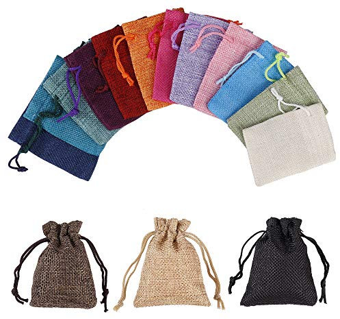 MaoXinTek Jutesäckchen Baumwolle Säckchen mit Kordelzug, Klein Mehrfarbig Geschenk-säckchen für Schmuck Hochzeit Party Weihnachte DIY Handwerk, 15 Stück, 9x7cm