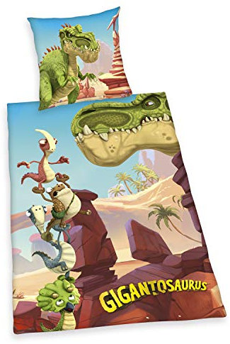 Herding Gigantosaurus Bettwäsche-Set, Wendemotiv, Kopfkissenbezug 70 x 90 cm, Bettbezug 140 x 200 cm, Mit leichtläufigem Reißverschluss, Baumwolle/Renforcé