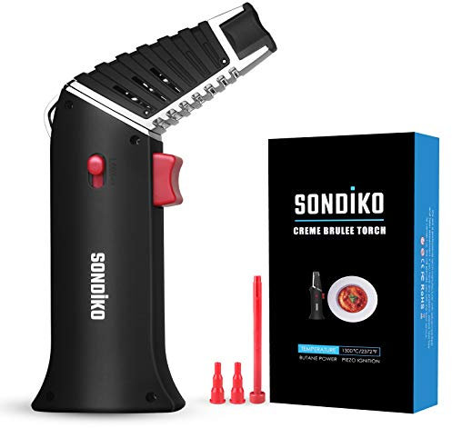 Sondiko Blow Torch S928, Kitchen Blow Torch Lighter with Rotatable Torch Head, Safety Lock, Adjustable Flame for Creme Brulee, BBQ, Baking, Dab(Butane Gas Not Included)