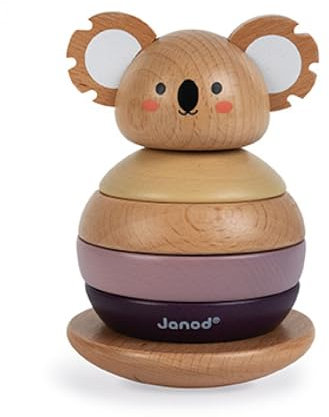 Janod - Stapelbarer „Stehaufkoala“ aus Holz - Baby- und Kleinkindspielzeug - Entwicklung von Motorik und Handhabung - Partnerschaft mit dem WWF - FSC-zertifiziert - Ab 1 Jahr, J08601