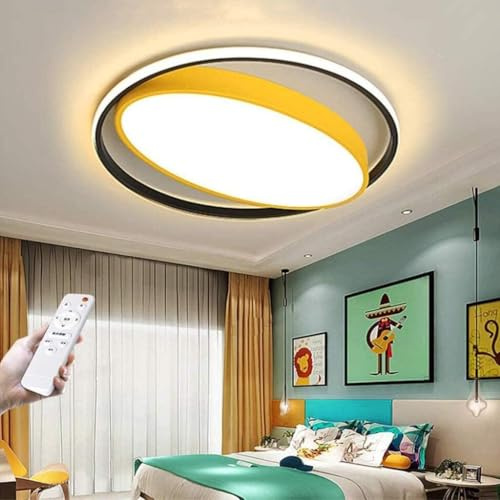 LED Plafonnier Pour Enfants Creative Batman Enfants Lampe de Plafond Dimmable Avec Télécommande Ultra Mince Acrylique Bande Dessinée Lampe Pour Enfants Chambre Salon Lustre Décorative Jaune,50cm48W