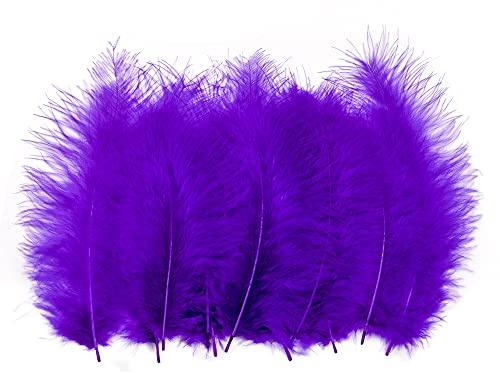 200pcs 4-6 Inches Fluffy Turkey Marabou Feathers for Crafts Dreamcatcher Fringe Trim Colored Feathers Accessories Pack (Purple)