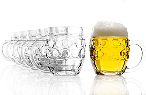 Stölzle Lausitz Oberglas Tübinger Augenkanne Bierkrug mit Schild / 6er Set Bierkrüge 250 ml mit Füllstrich/Stabiler Bier Krug/Biergläser aus Soda Lime Glas/Bierseidel Spülmaschinengeeignet