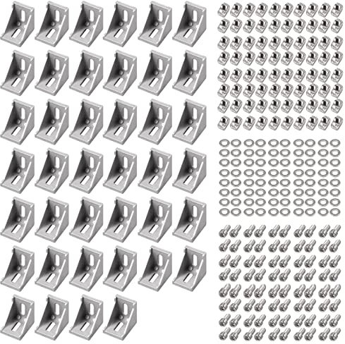 EYPINS 40x Befestigungsmaterial Winkel Befestigung, Aluprofil 30x30 Nut 8 mit M6 Hammermutter Raster Streben Aluminium Montageprofil Stangenprofil Strebenprofil Bauprofil für DIY-Projekte 3D-Drucker