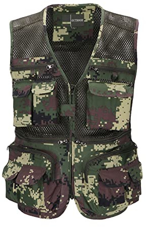 Btmpmcs Utomhus fiskeväst för män snabbtorkande ledig väst med flera fickor andningsbar fotografi ytterkläder nätfodrad resor vandring ärmlös jacka verktygsväst, A-Camo Grön, L