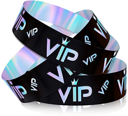 LUTER 500pz Braccialetti VIP, VIP Braccialetti di Carta per Feste Braccialetti di Carta Braccialetti Braccialetti VIP per Eventi Ingresso VIP Party Music Festival Concerti (Argento Nero Olografico)