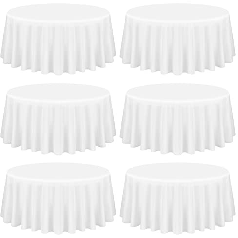 Showgeous 6 st bordsduk vit rund bordsduk 228 cm polyester tyg bordsduk rund tvättbar bordsduk för bröllop bankett restaurang buffé fester trädgård