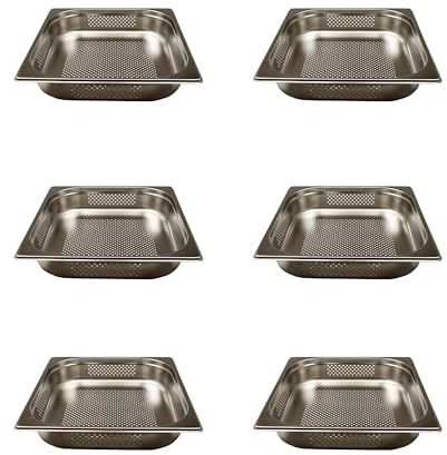 AcMax 6 Stück GN 2/3 Gastronormbehälter GN-Behälter Edelstahl 4 Liter Tiefe 65mm gelocht