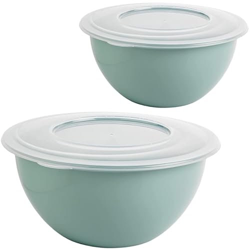 SUSTANIA Schüssel mit Deckel 5l 2er Set - Vielseitige Salatschüssel und Rührschüssel, BPA-freies PP, Trendfarbe: Grün, Ø 28 cm, EU-Fertigung