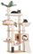 Heybly Holz Kratzbaum, für Indoor-Katzen, Katze Condo für große Katzen mit selbst Groomer, Moderne Katze Kratzturm mit Korb, Hängematte, Dangling Ball und Blätter, Walnuss HCT120WB