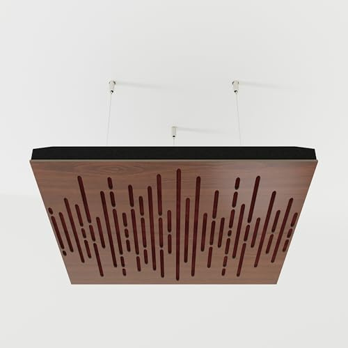 2-pack – akustisk ljudabsorberande diffusionspanel i tak med sammetstyg och monteringssats | 50 x 50 x 5 cm | akustisk molnpanel | akustisk behandling i hemmet [ våg – mutter | vinröd)