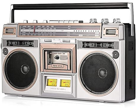 Portable Cassette Boombox with AM/FM Radio, Classic 80s Style Retro Boombox CD Tape Player, Support SD/USB Input, Ideal for Family Gathering Travel
