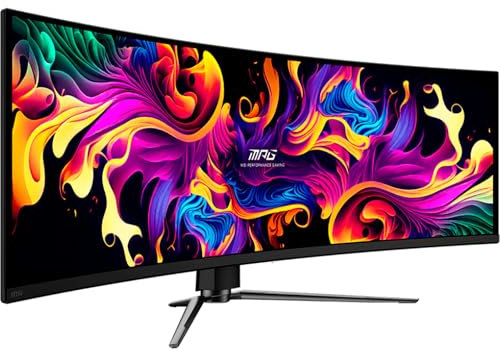 MSI MPG 491CQPXDE QD-OLED, 49 Zoll, DQHD, 5120x1440, 1800R, OLED-Monitor, 240 Hz, 0,03 ms, DisplayHDR True Black 400, G-SYNC™-kompatibel, HDMI™ 2.1, DP 1. 4a, USB C (98 W), höhenverstellbar, Schwarz