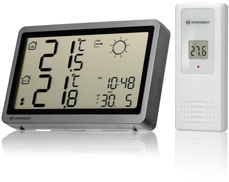 Bresser Funkwetterstation MeteoTemp HZ mit Außensensor, Frostwarnung, DCF-Uhrzeit, großes Display, 100 m Reichweite