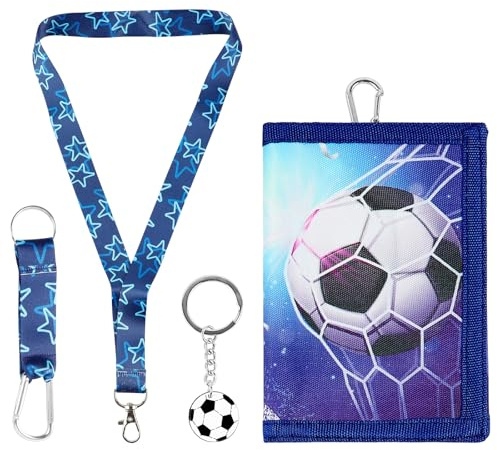 GmeDhc Boys Football Wallet with Lanyard & Football Keyring