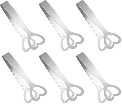 Lot de 6 mini pinces de service en acier inoxydable en forme de cœur pour sucre, glaçons, petites pinces à citron pour aliments, bonbons, pain, gâteau, thé, café, cuisine, bar, fête de mariage