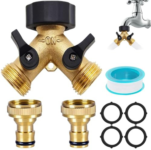 LYPPUL Robinet Double Sortie Machine a Lave, 2 Voies Adaptateur Robinet, 3/4 Pouces Raccord en Y Répartiteur de Robinet de Jardin en Laiton, Connecteur De Robinet pour Famille,Jardin