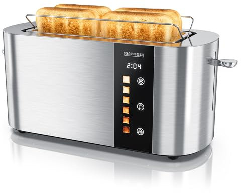 Arendo - Edelstahl Toaster 4 Scheiben Langschlitz - Touchscreen – Doppelwandgehäuse – 1500 W – Integrierter Brötchenaufsatz – 6 Bräunungsgrade – Brotzentrierung – Restzeitanzeige – Memoryfunktion