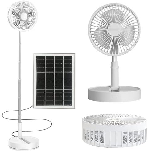 AVCXEC Solar Ventilator mit Akku, Tragbarer Klappbar Camping Ventilator, Aufladbar USB Solar Lüfter, Höhenverstellbar Solarlüfter, 3 Geschwindigkeiten Leise Solarventilator für Büro Outdoor Camping