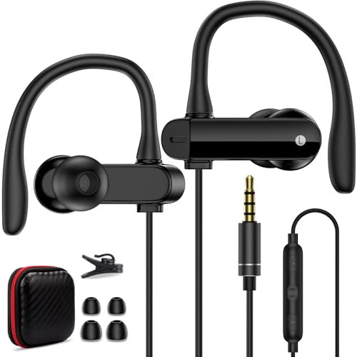 Auriculares con cable con gancho para la oreja para micrófono, auriculares deportivos de 3,5 mm con cable para iPad, iPod, teléfonos celulares, auriculares enchufables de 3,5 mm para Samsung A15 A14