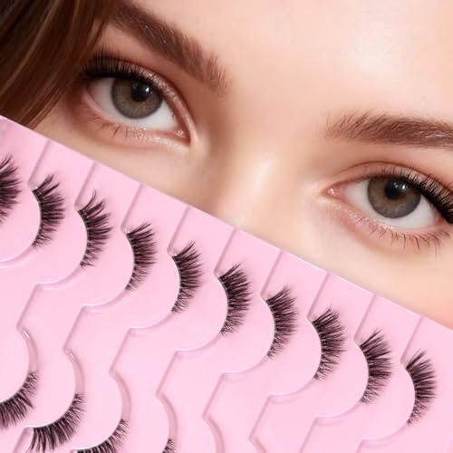 AKARA Pestañas Postizas Naturales 10 Pares 3D Medias Pestañas Pelo a Pelo Faux Mink Half Lashes(BY01)