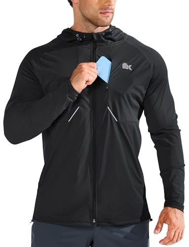 BROKIG Mens Aerolight Running Jacket Gym Windproof Hoodies Lightweight | Lightweight Sports Tracksuit Top Windbreaker Coat Hooded Zip Up Reflective Cycling Track Jackets Training Dry Slim Stretch