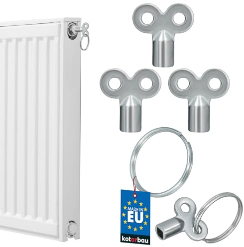 KOTARBAU® Set 3 Chiave Sfiato Termosifone - ZnAl - Argento - Chiave Per Sfiato Termosifoni - con Anello Portachiavi - Compatibile con Termosifoni In Acciaio Alluminio Ghisa