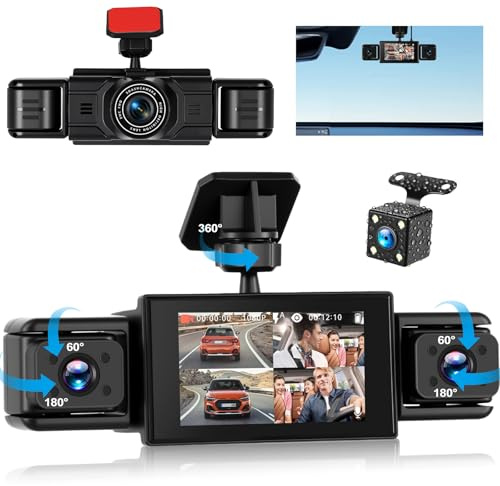 4-kanals bilkamera bil 1080P 3 tum, 360° allsidig vy med 4 bilkameror, 3 tums skärm, backstödlinjer, IR-mörkerseende, rörelsedetektering, loopinspelning, enkel montering CAMECHO