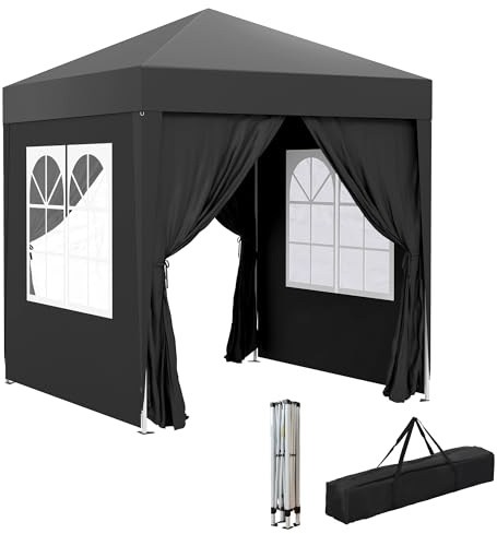 Outsunny Pergola da giardino 2 x 2 m, pergola pieghevole pop-up, regolabile in altezza, protezione UV, struttura in acciaio, 4 lati rimovibili, per campeggio, festival, spiaggia, borsa per il