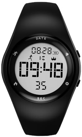 Digital Pedometer Step Counter, Waterproof Step Counter Needed for Steps, Calories, Distance, Alarm, No App, Pedometer Watch no Bluetooth, Rechargeable Fitness Tracker with LCD Backlight - Black