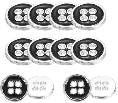 sourcing map 12pcs Metal Sewing Buttons, 10mm 4-Hole Round Vintage Buttons Replacement Sew on Embellishments for Coat Shirt Jeans DIY Crafts Clothing Decoration, Silver Black