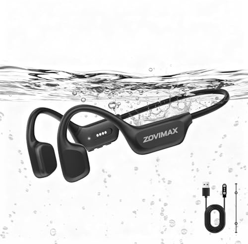 ZOVIMAX Militari Cuffie Conduzione Ossea, Bluetooth 6.0, IPX8 Nuoto Impermeabili Sport-Cuffie Con Lettore MP3 da 8GB, 12Ore Anti-vento Open Ear Sportive Auricolari per Subacquee/Surf/Corsa/Ciclismo