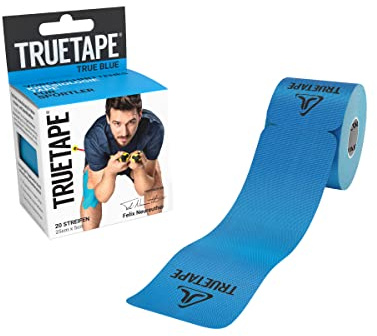 TRUETAPE® Kinesiotape – PRO Precut – 20 Streifen (25 cm x 5 cm) – Wasserfestes & Elastisches Kinesiologie Tape – Physiotape mit starker Klebekraft für den Sport – Blau