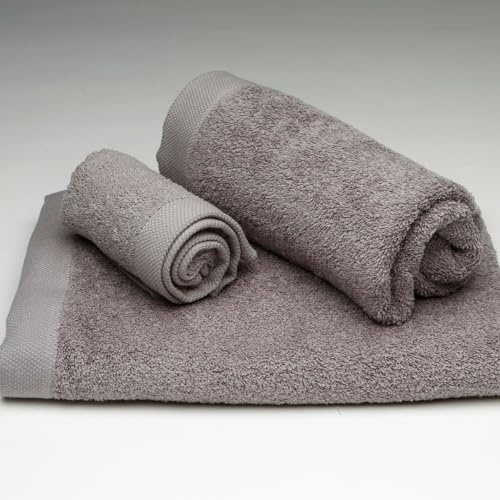 Burrito Blanco Juego de Toallas 3 Piezas | Bidet 30x50cm | Manos 50x100cm | Ducha 70x140cm | 100% Rizo Algodón | con Cenefa Jacquard | Color Gris