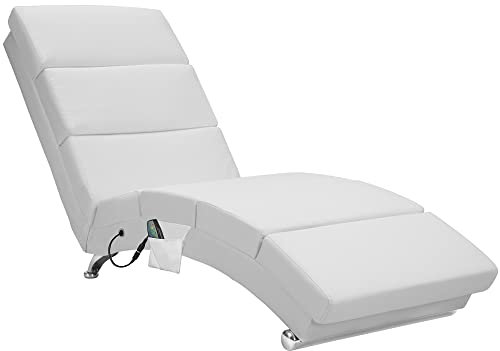 Casaria® Relaxliege XXL Massage Heizfunktion 186x89x55cm Ergonomisch Kunstleder Gepolstert 180kg Belastbarkeit Wohnzimmer Chaiselongue Relaxsessel Weiß