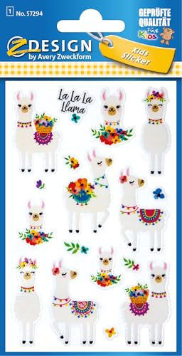 AVERY Zweckform Glitter Sticker Lama 16 Aufkleber (selbstklebende farbenfrohen Kindersticker zum Spielen, Basteln, Sammeln, für Freundschaftsbücher und Poesiealben) 57294
