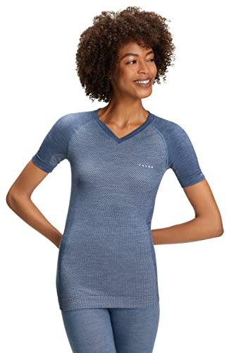 FALKE Wool-Tech Light V Neck W S/s Ts lana hilo funcional secado rápido 1 pieza, Capa de base superior Mujer, Azul Capitain 6751, S