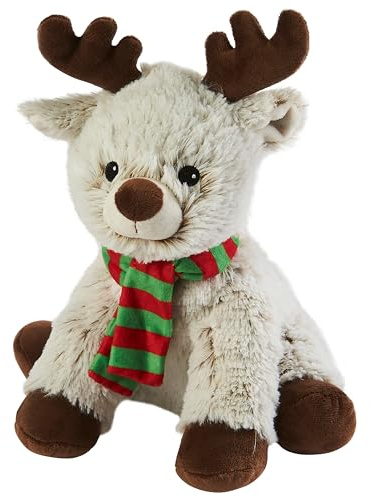 Warmies Peluche Renne Guimauve Micro-ondable Peluche Lourde avec Parfum de Lavande Française, Sac de Blé Chaud ou Froid pour Relaxation Fraîche et Soulagement Chaud