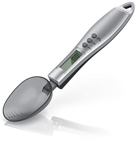 Löffelwaage digital - von 1 g bis 300 g - 0,1g Schritte - Küchenwaage Feinwaage - LCD-Display – Digitalwaage - Küchenzubehör - 2 abnehmbare Löffel - Elektronische Waage