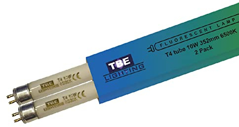 TBE Lighting T4 - Lampade fluorescenti a tubo da 10 W, 352 mm, confezione da 2 lampadine CFL, attacco G5 a 2 poli, attacco T4, ad alta efficienza, luce diurna, bianco 6500 K