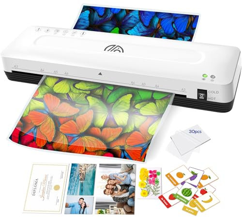 Laminiergerät A3 Laminiermaschine mit 30 Laminierfolien A3 A4 A5 A6 Laminiergerät 4 in 1 Kalt und Heiß Laminiergeräte für Büro Schule